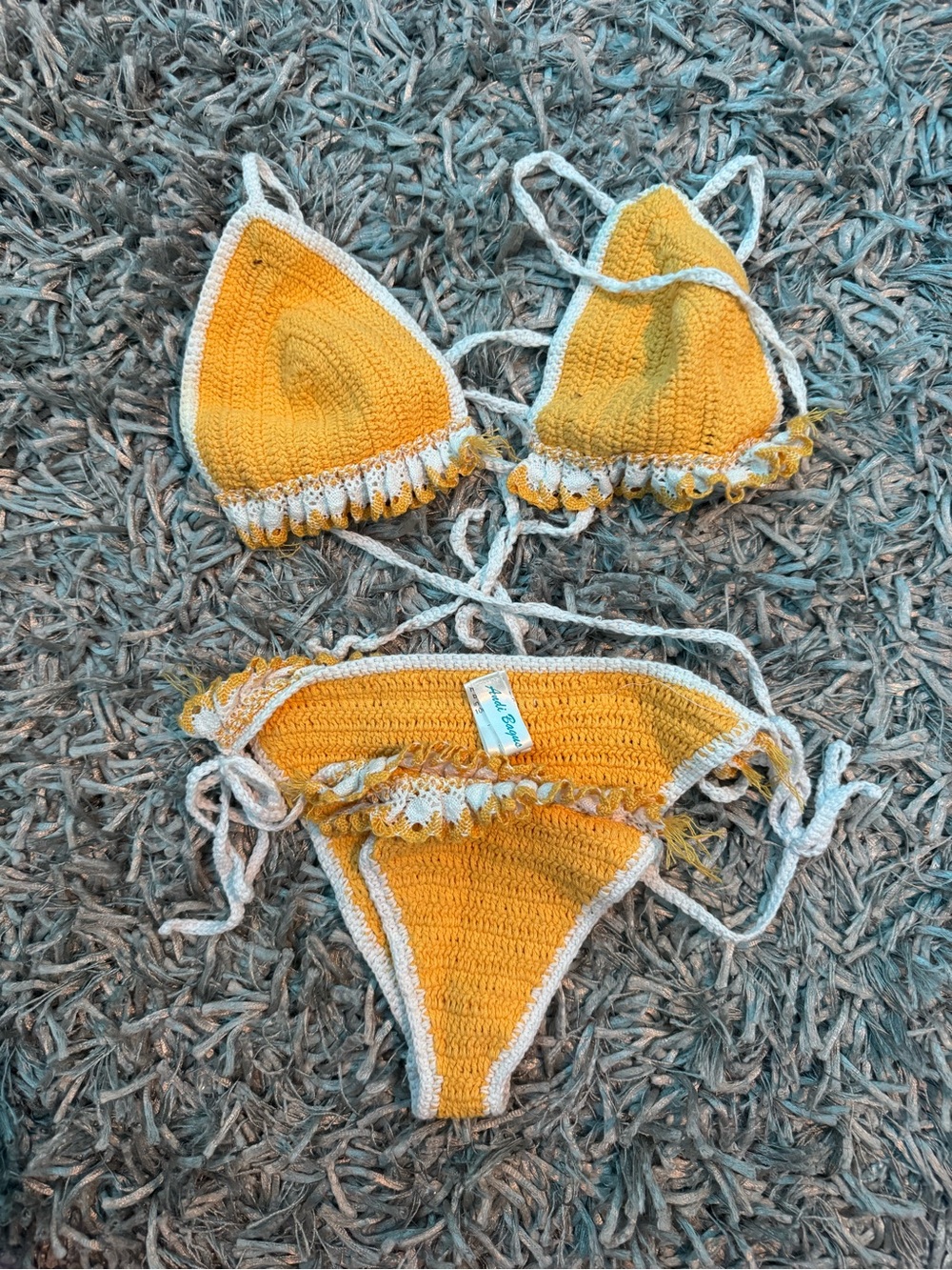 Andi Bagus Handmade Yellow Crochet Kids Bikini with White Trim